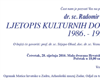 Predstavljanje knjige ''Ljetopis kulturnih događanja u Zadru 1986. – 1996.''